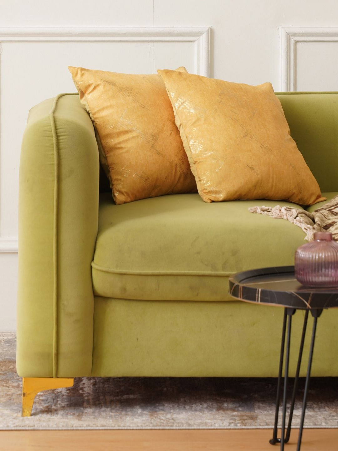 HOME 360 Yellow Abstract Polyester Silk Washable 2 Piece Square Cushion Covers -16x16In