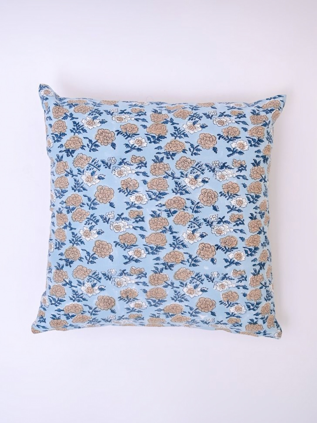 Block N Style Turquoise Blue Floral Cotton Breathable Cushion Cover - 16 x 16 Inches