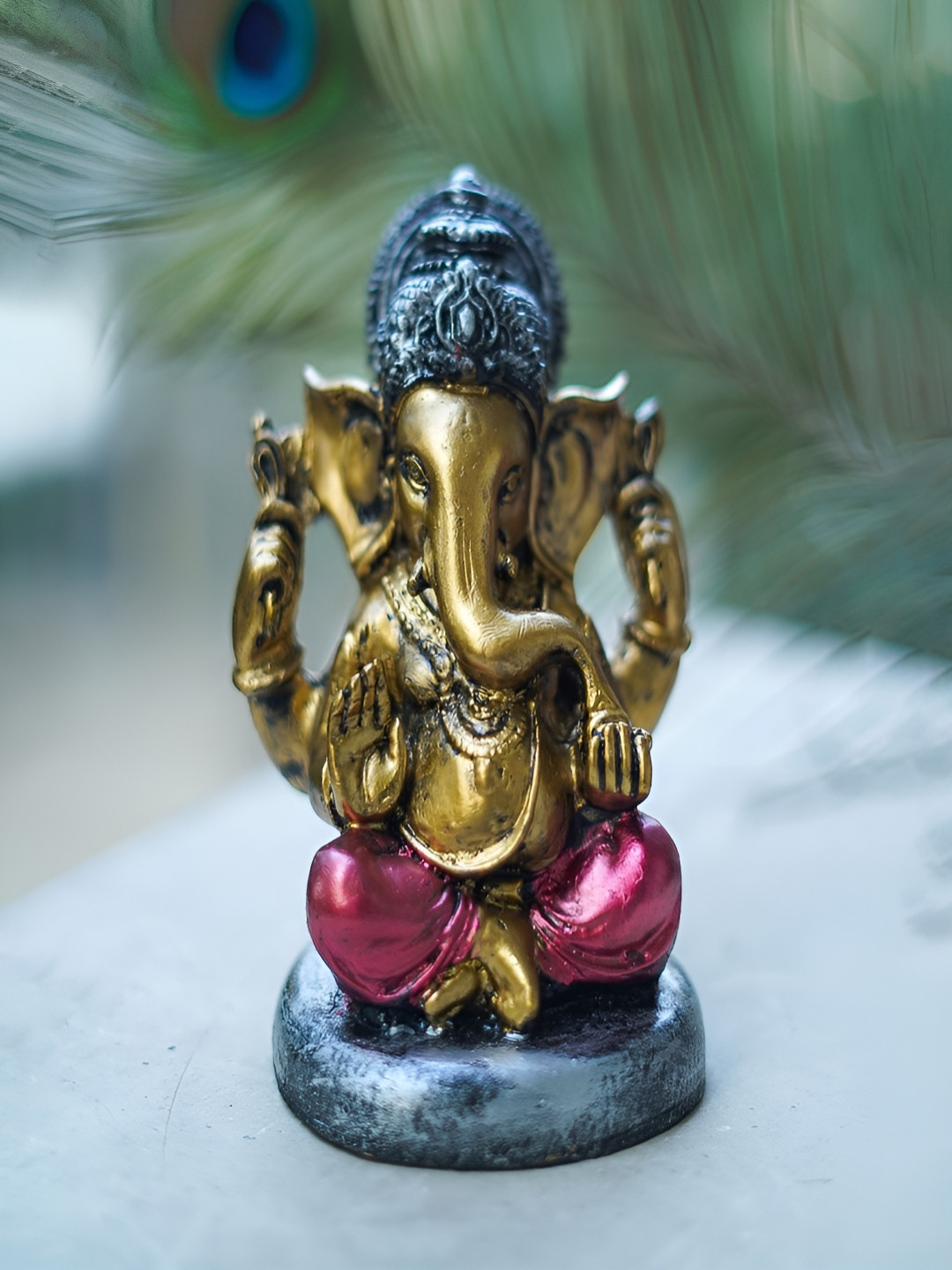 Craftlayout Ganesha Bappa Gold Polyresin Glossy Prayer Room Medium Showpiece - 5.7 Inches