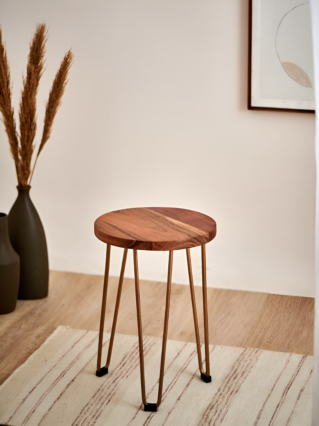 Chumbak Brown Wooden Round Kitsch Side Table