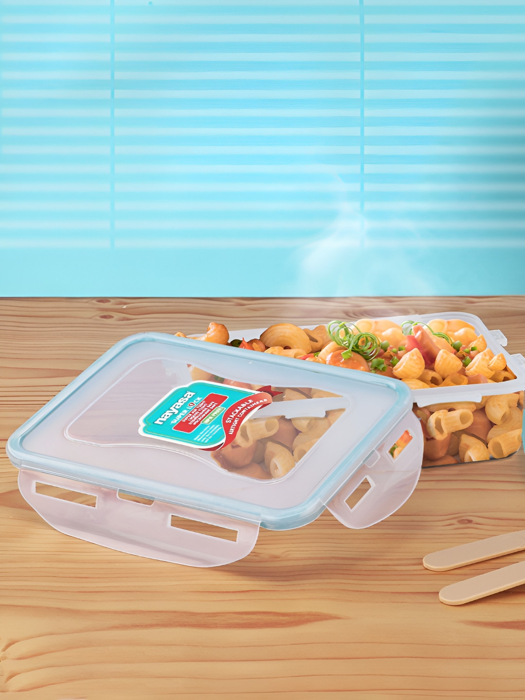 Nayasa Super Lock Airtight Leakproof Plastic 2PCs Lunch Box With Spoon and Fork