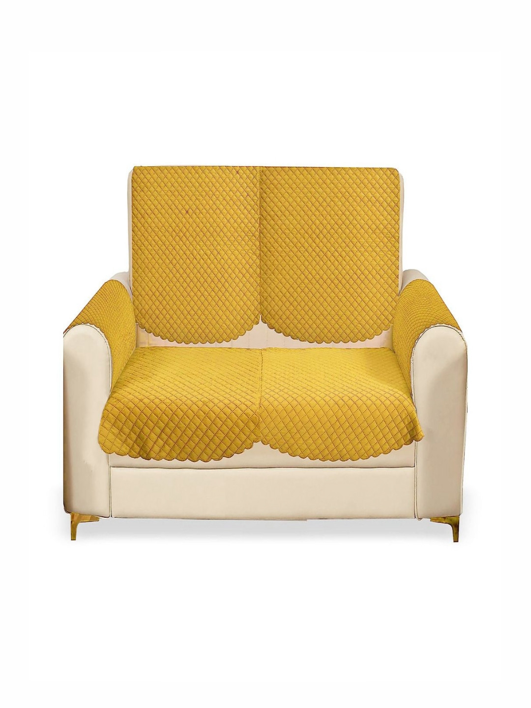 Fashion Throw Yellow 4 Pieces Quilted Two Seater Velvet Sofa Covers  With Arms