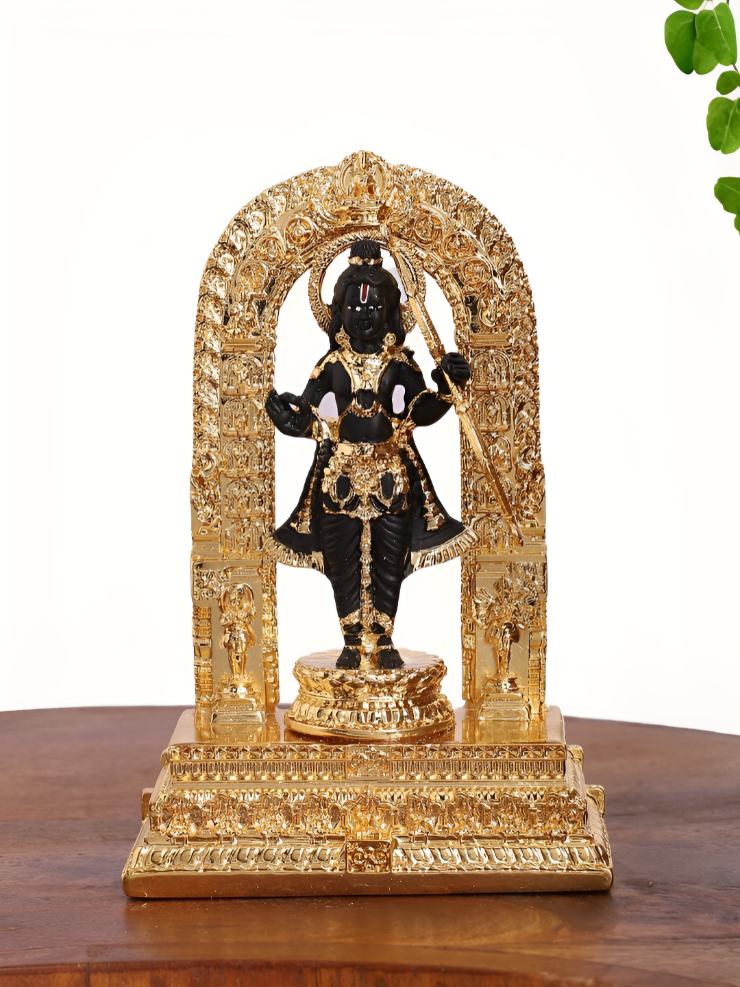 INTERNATIONAL GIFT Lord Ram with Decorative Arch Gold Resin Natural Prayer Room Large Showpiece - 4.3 Inches