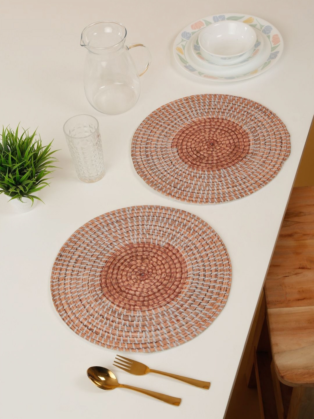 HOSTA HOMES 2-Pcs Beige & Peach-Colored Digital Printed Pure Cotton Table Placemats
