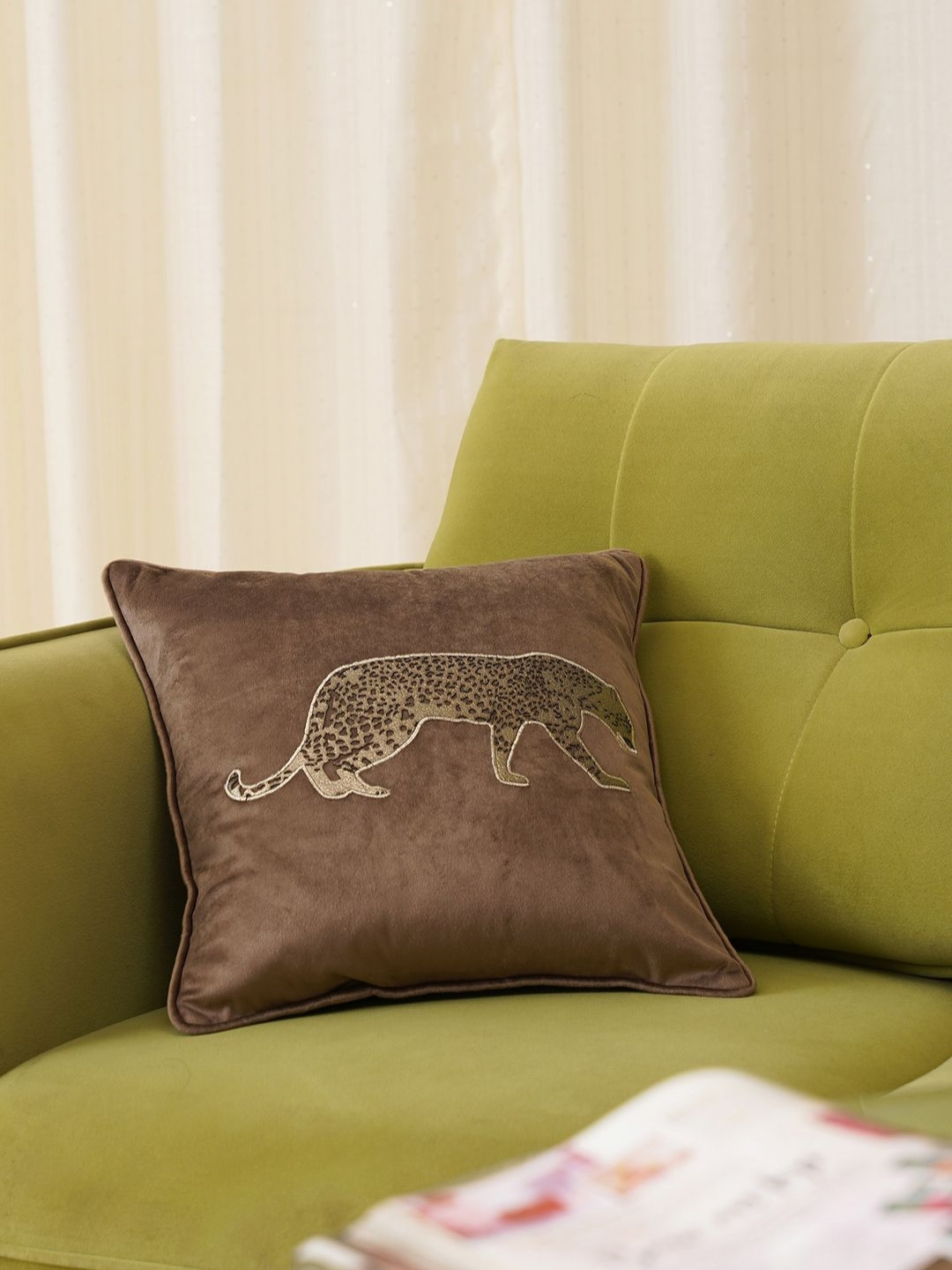 HOME 360 Brown Panther Quirky Patchwork Velvet Square Cushion Covers