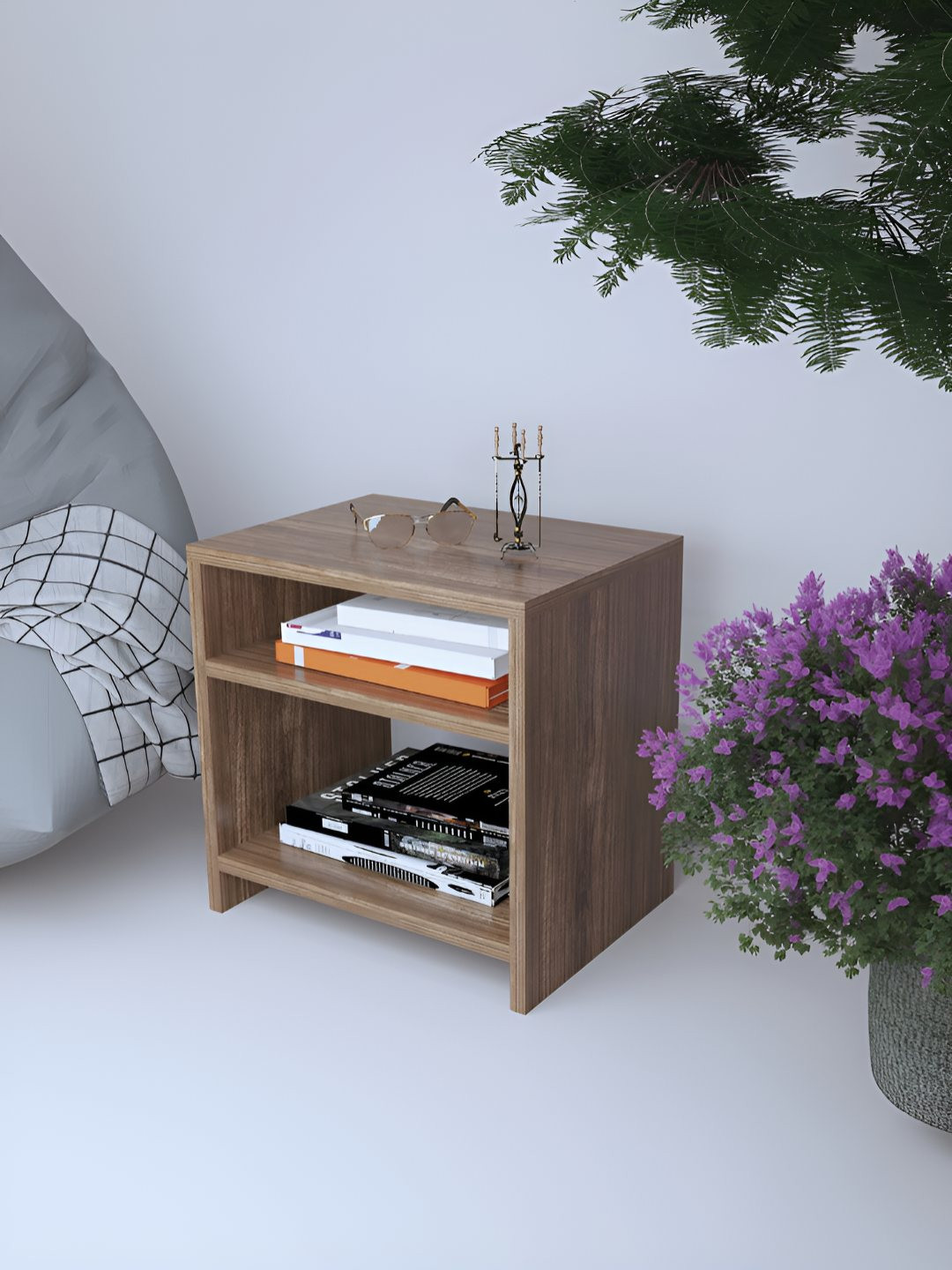 RANDOM Brown Wooden Square Bedside Table