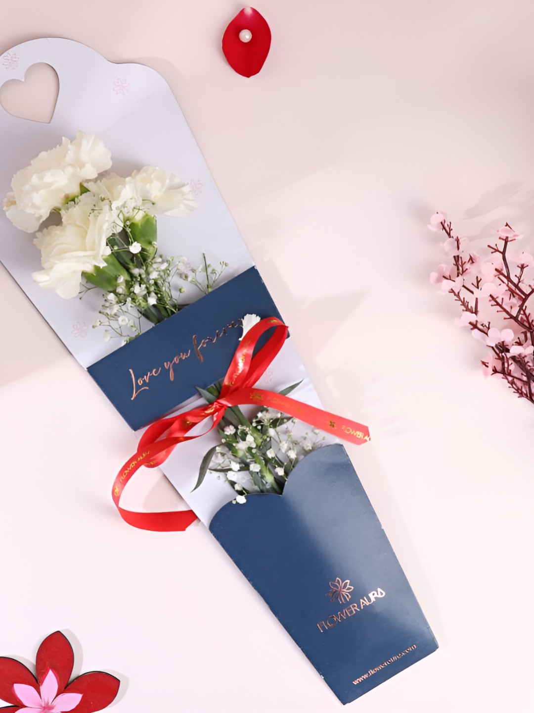 Floweraura White & Green 3 Pieces Fresh Live Premium Carnations Flower Bouquet