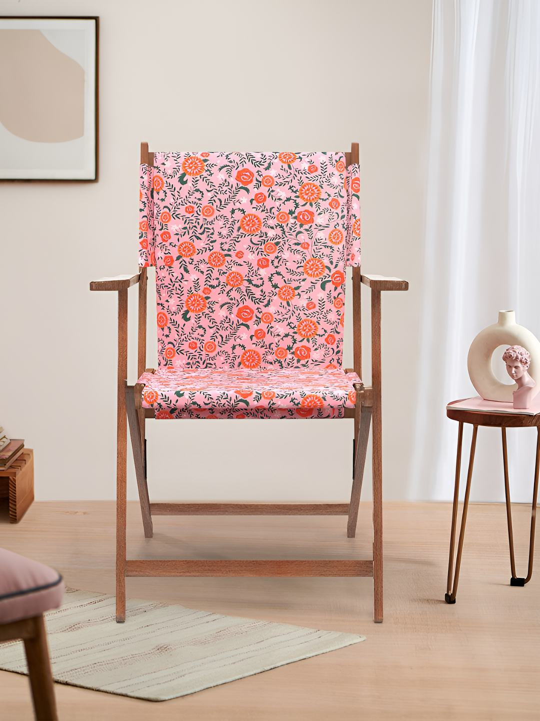 Chumbak Peach-Colored & Orange Earthy Florals Bistro Folding Chair