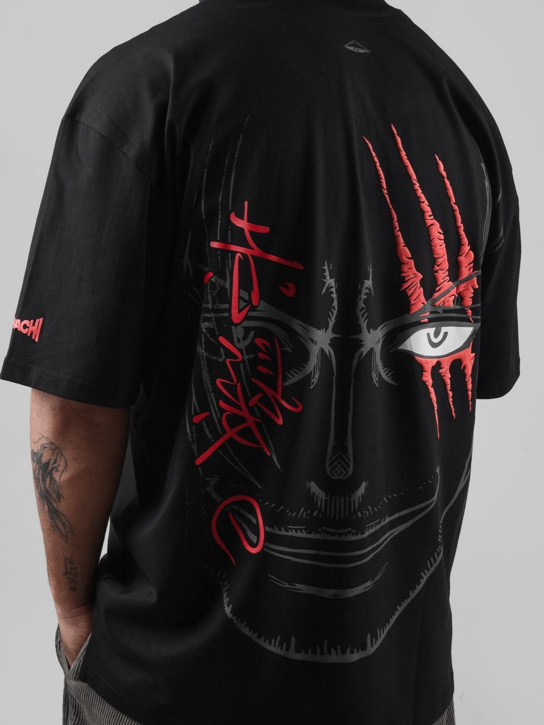 Xenpachi Men One Piece Anime Red Scar Shanks Printed Cotton Oversize Drop Shoulder T-shirt