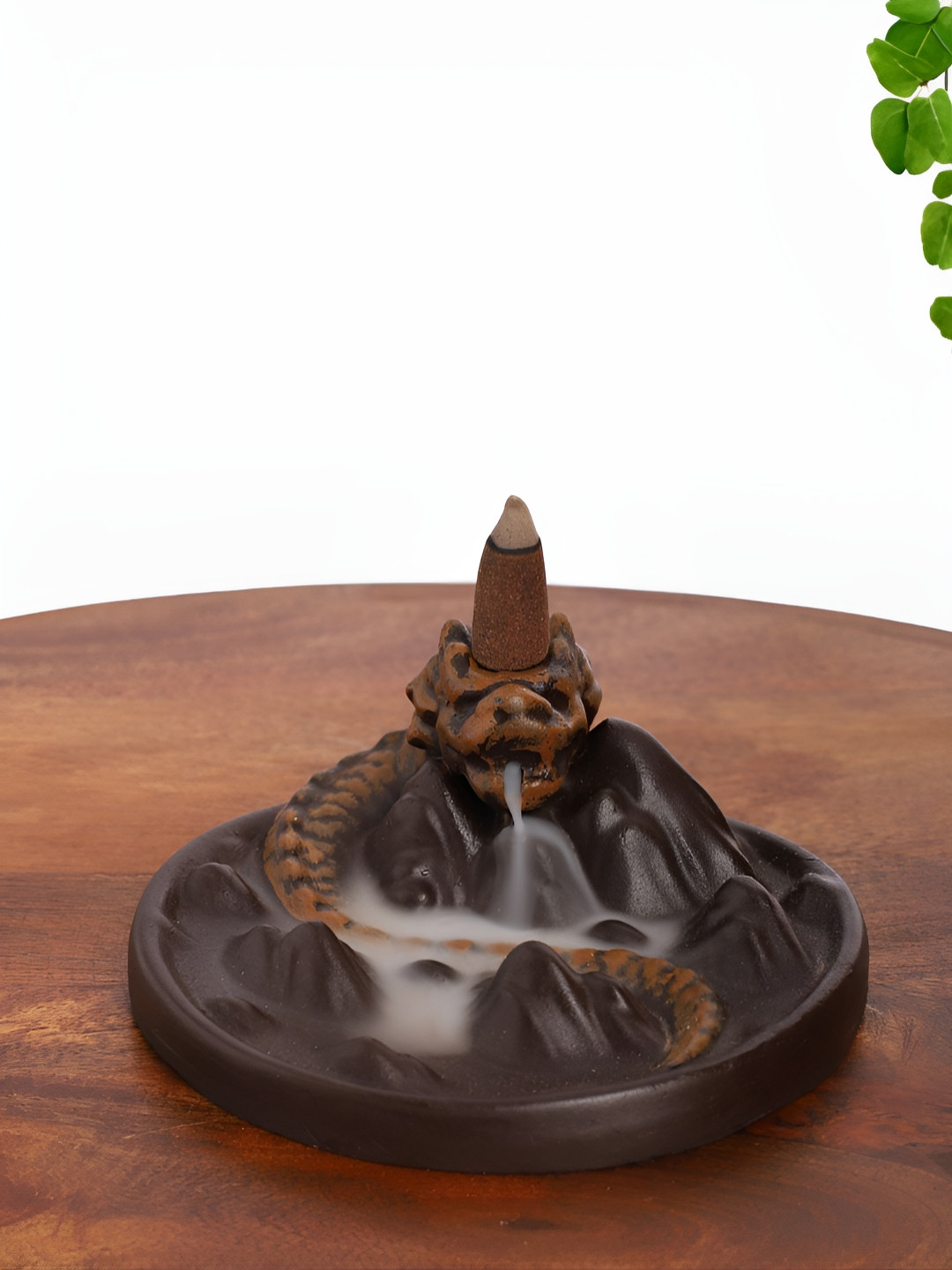 INTERNATIONAL GIFT Dragon Mountain Back Flow Smoke Brown Polyresin Matte Home Office Fountain Small Showpiece - 2 Inches