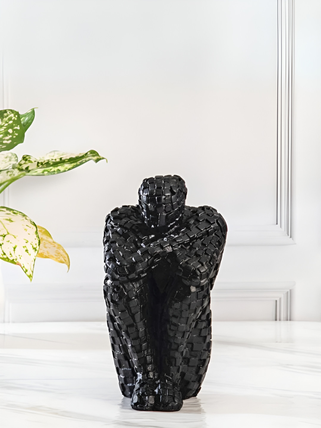 SMOKEY COCKTAIL Brick Man Black Polyresin Matte Living Room Small Showpiece - 3.9 Inches