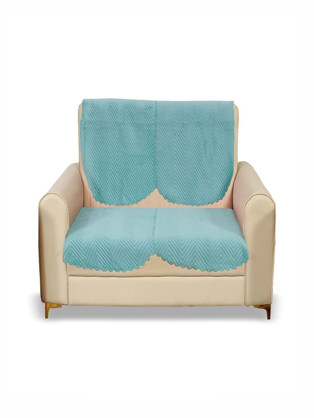 Fashion Throw Turquoise Blue 2 Pieces Quilted Two Seater Velvet Sofa Covers