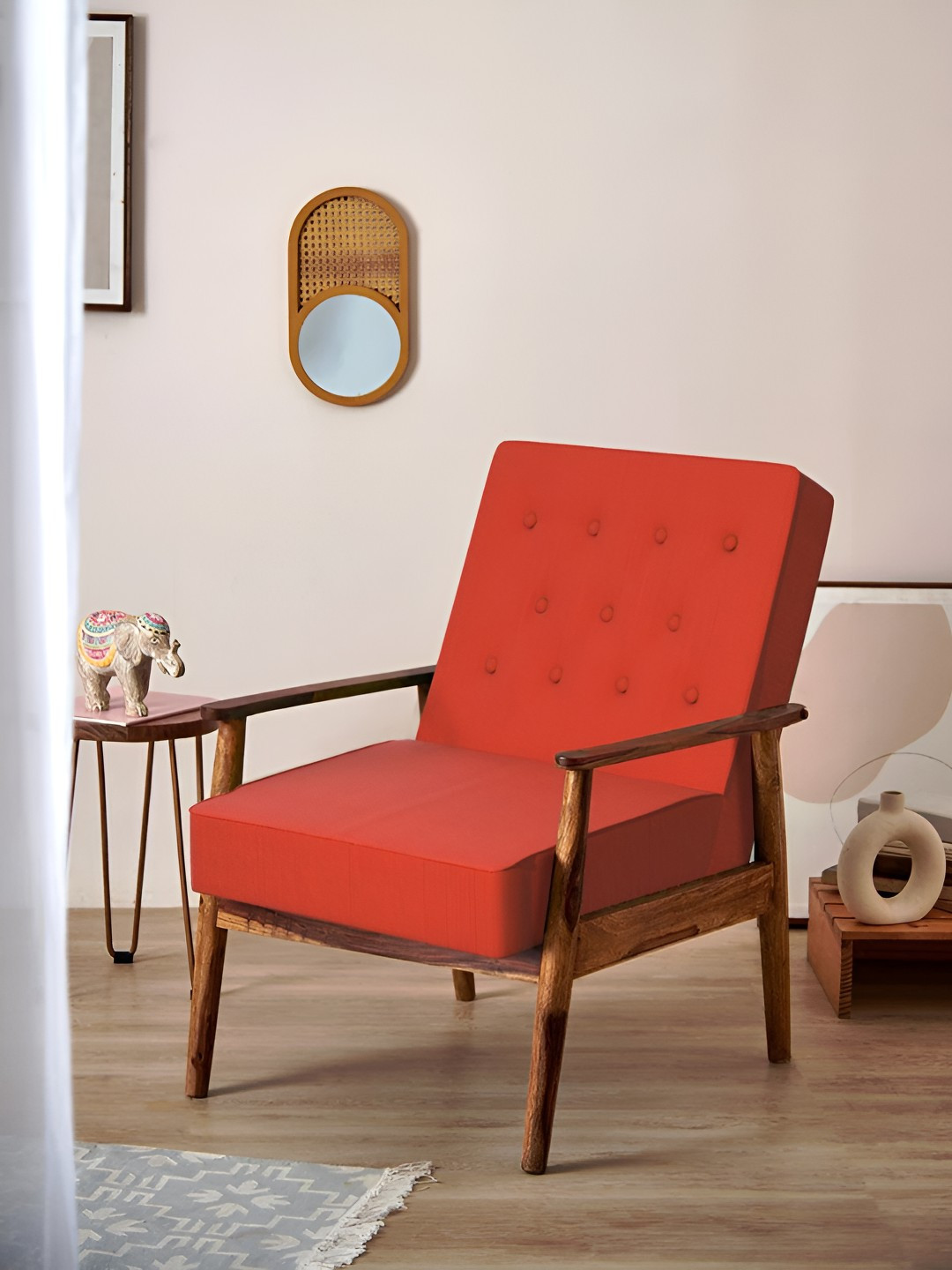 Chumbak Memsaab Carribean Coral and Brown Arm Chair