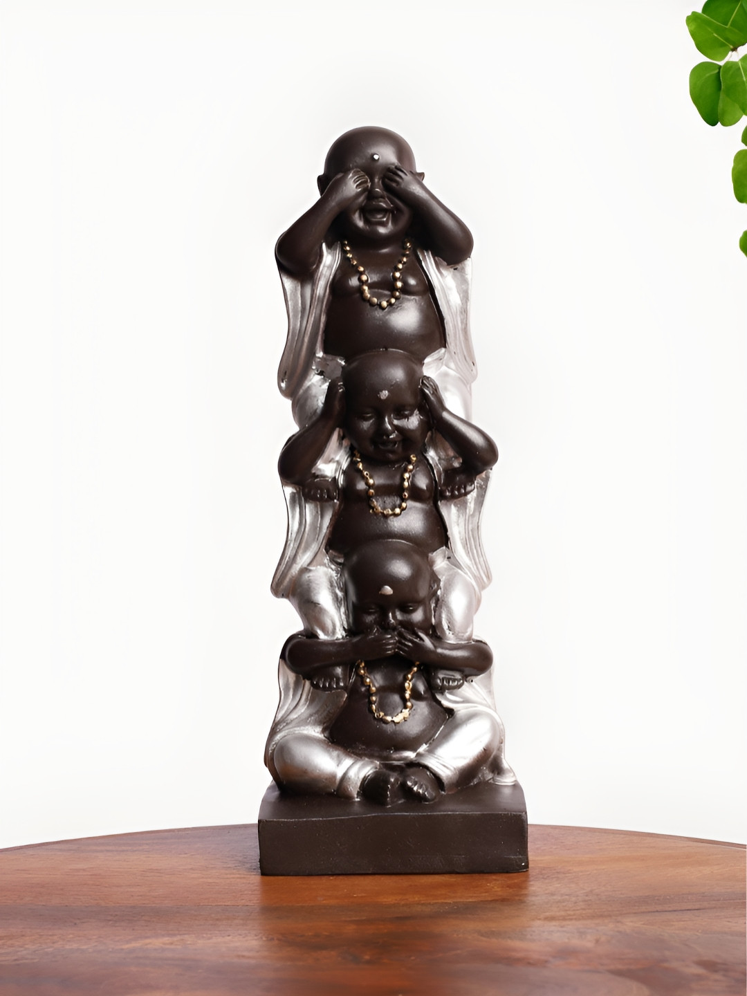 INTERNATIONAL GIFT Laughing Buddha Silver Polyresin Glossy Living Room Medium Showpiece - 11 Inches