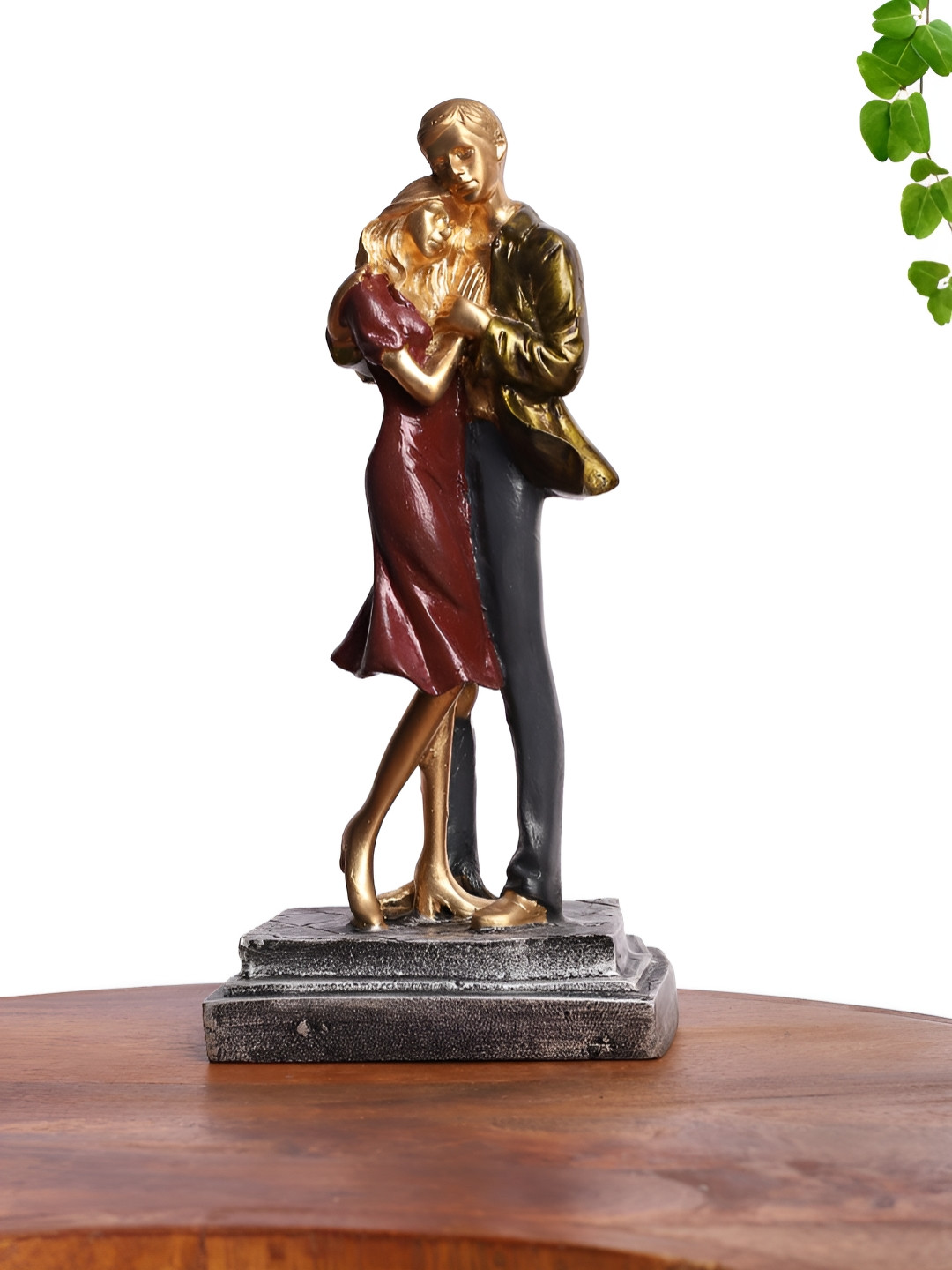 INTERNATIONAL GIFT Romantic Couple Hug Maroon Polyresin Natural Living Room Medium Showpiece - 10 Inches