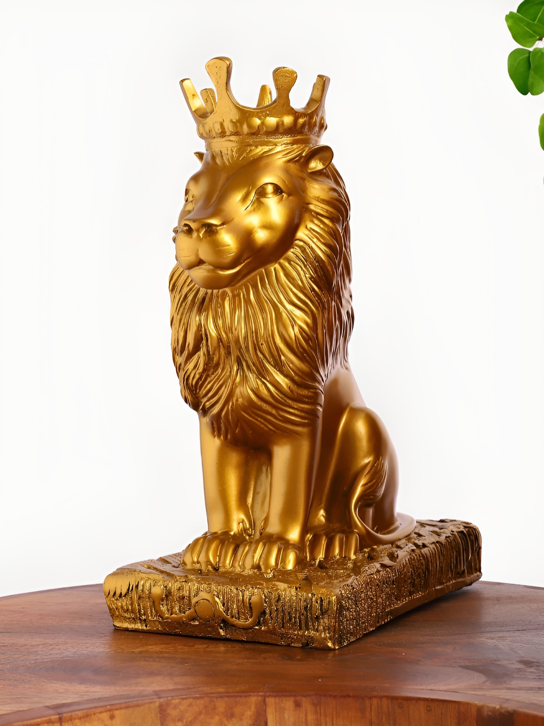INTERNATIONAL GIFT Crowned Lion Gold Polyresin Glossy Living Room Medium Showpiece - 11 Inches