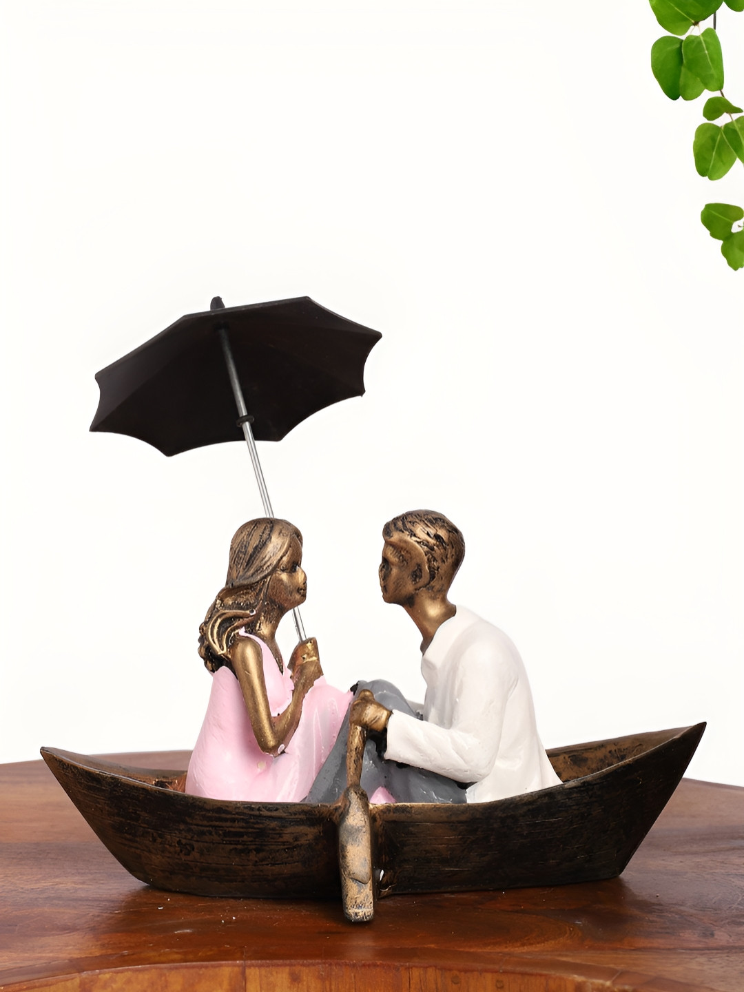 INTERNATIONAL GIFT Romantic Couple Boat Black Polyresin Matte Living Room Small Showpiece - 4.5 Inches
