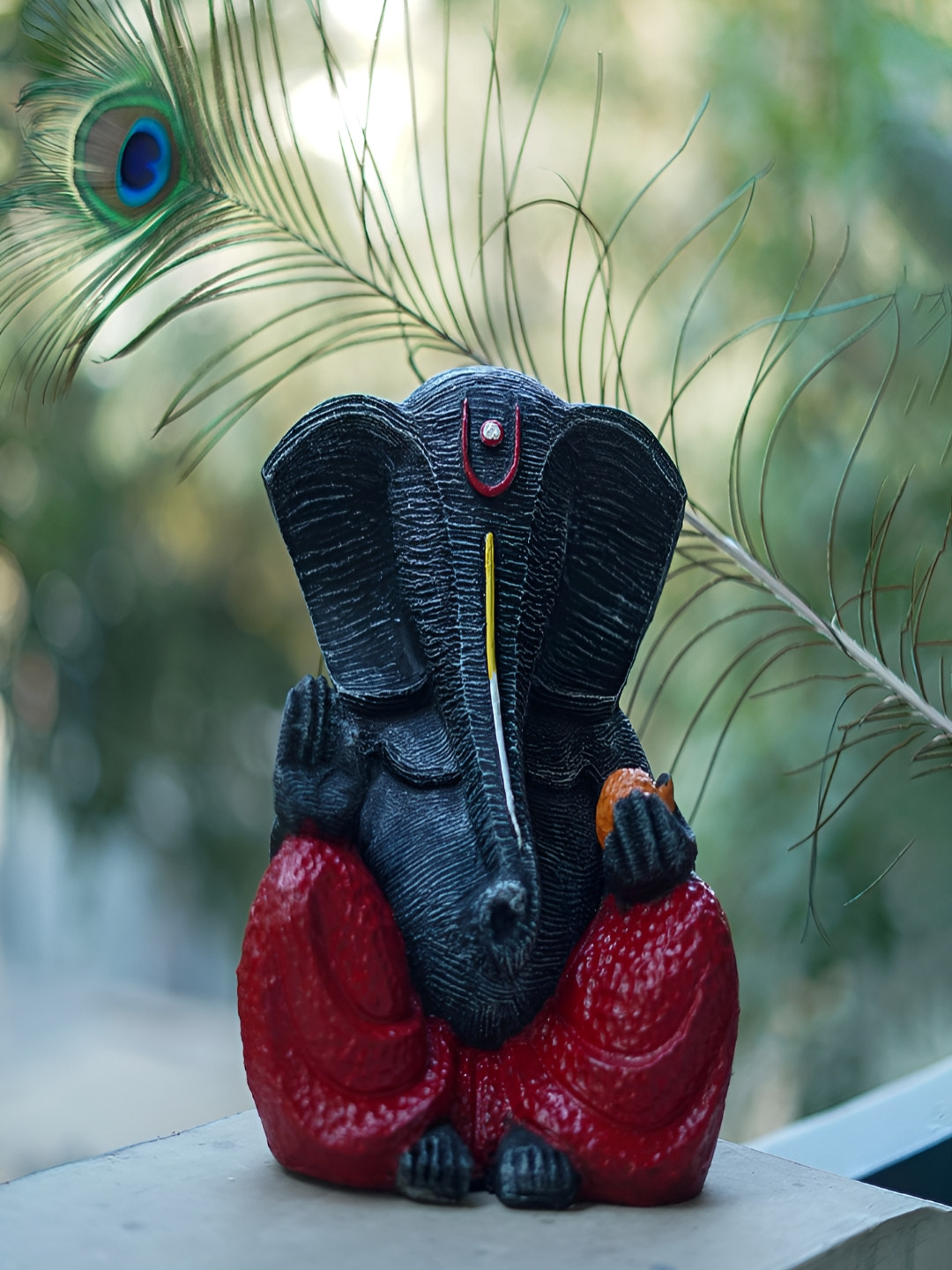 Craftlayout Sitting Lord Ganesha Black Polyresin Glossy Prayer Room Hand-Crafted Large Showpiece - 9.1 Inches