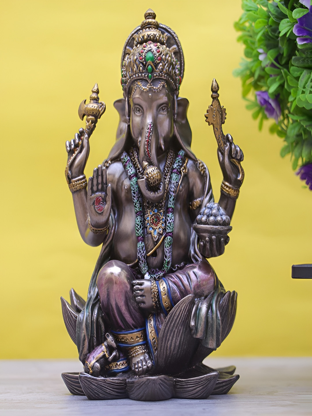 Craftlayout Ganesha Bronze Polyresin Natural Prayer Room Medium Showpiece - 7 Inches