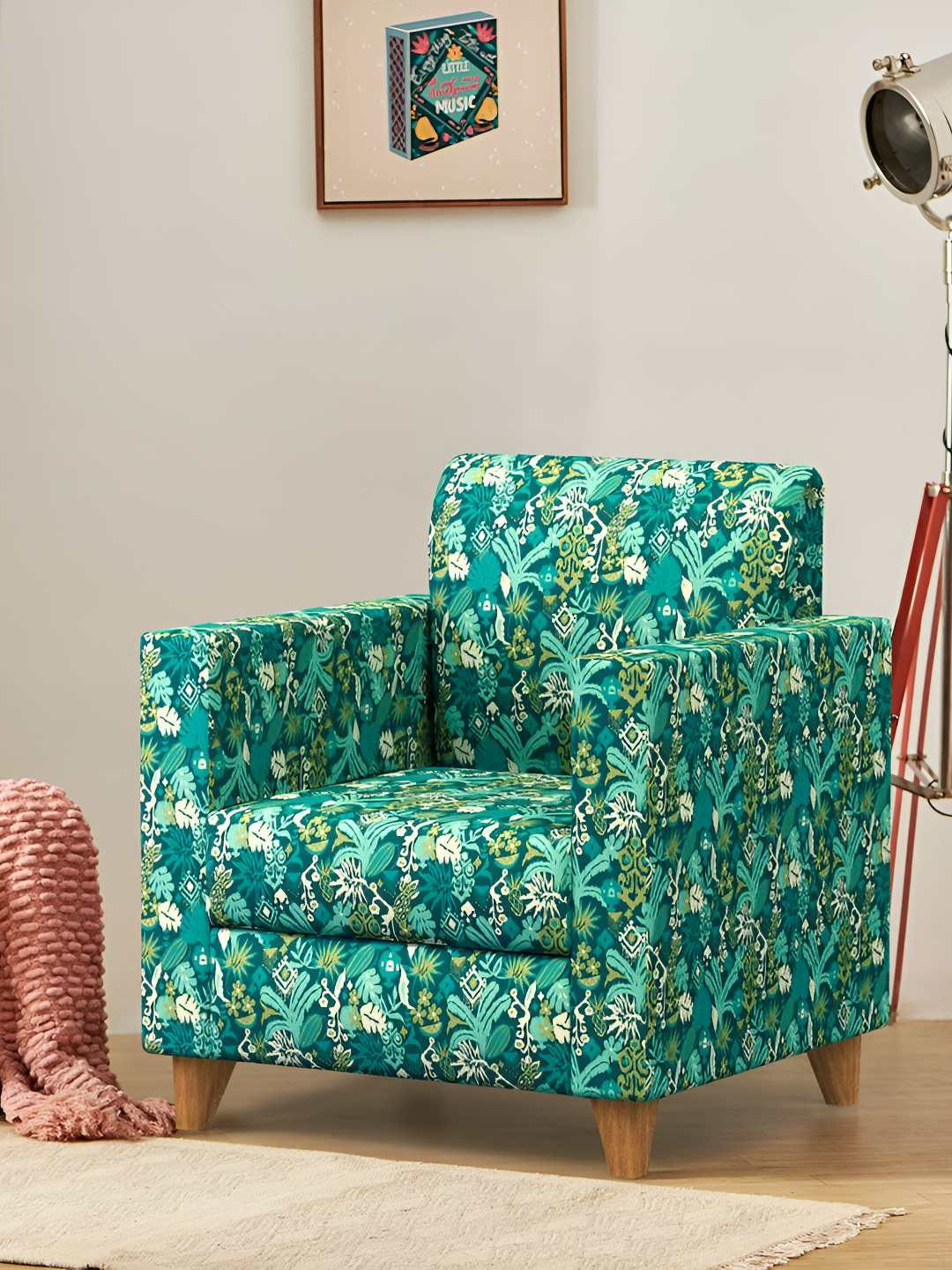 Chumbak Green Tropical Ikkat Printed Modern Chair