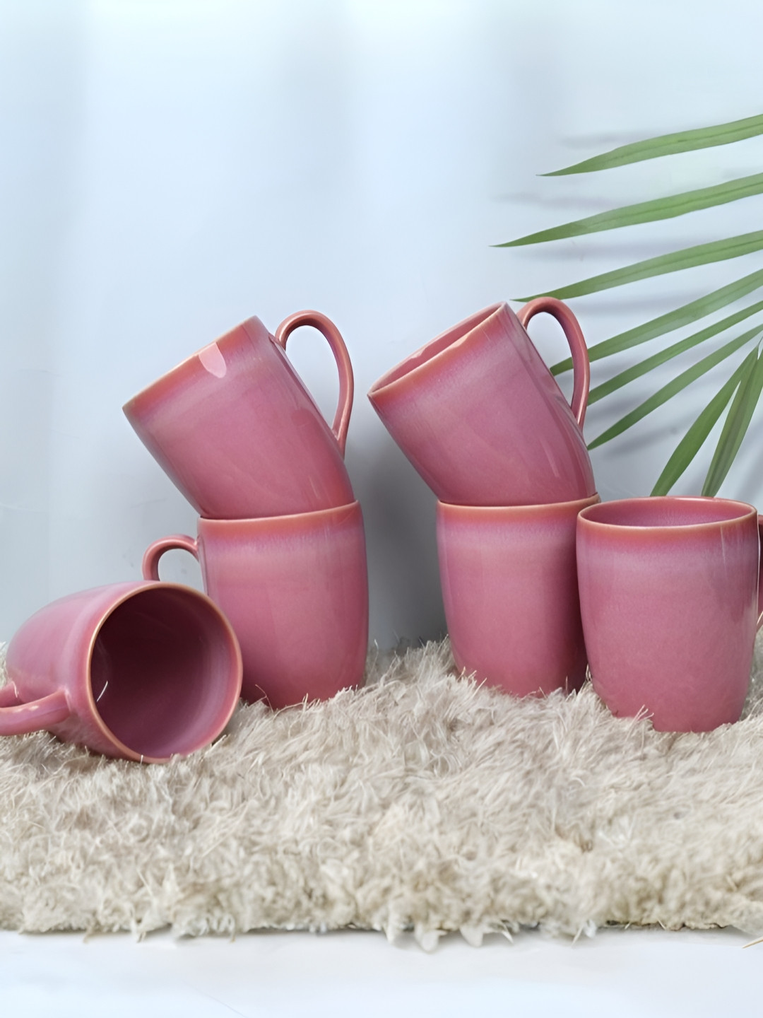 Mesa Pink & Coral 6 Pieces Printed Stoneware Glossy Mugs -230 ml Each