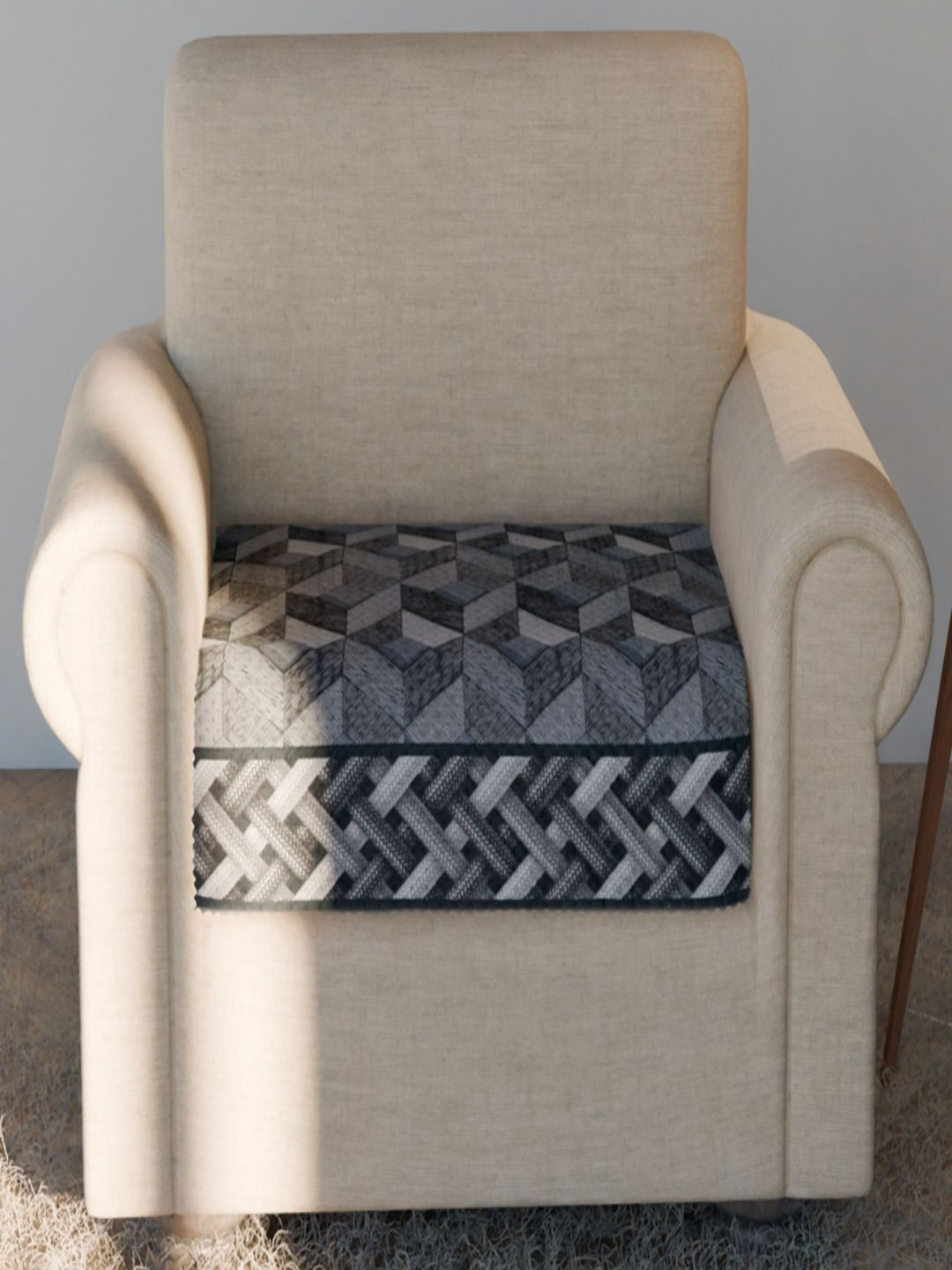 Fashion Throw Grey & Black Printed Velvet Sofa Cover