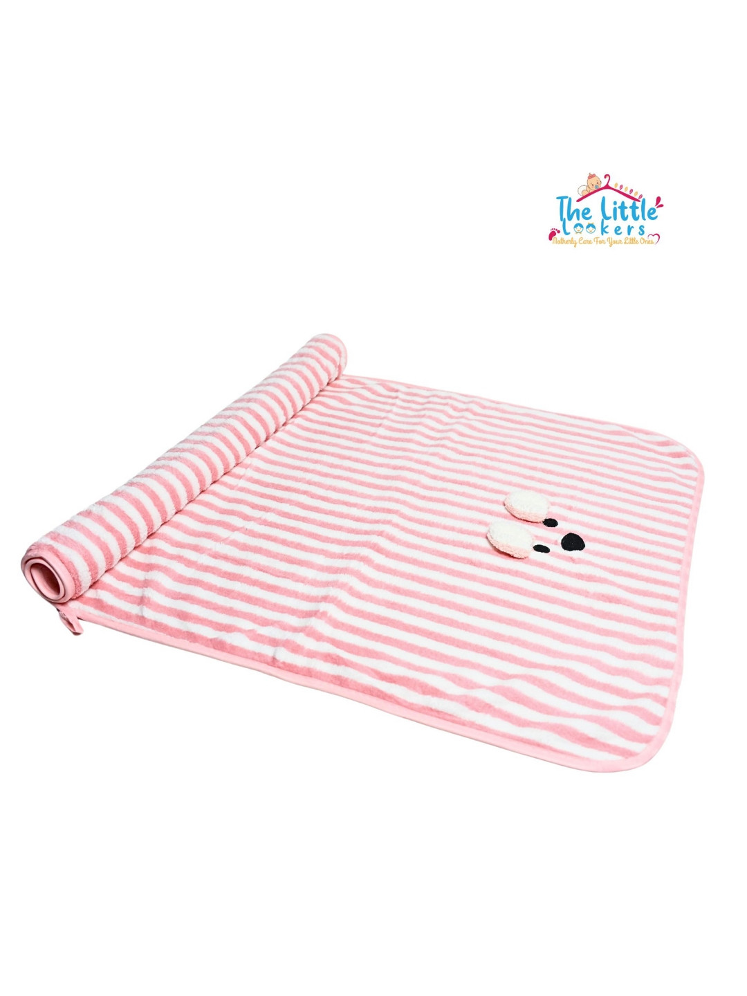 The Little Lookers Pink & White Striped Cotton 350 GSM Baby Bath Towel