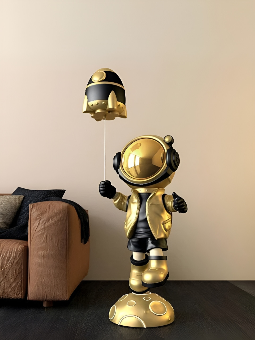 SMOKEY COCKTAIL Gold-Toned And Black Astronaut With Rocket Figurine Showpiece
