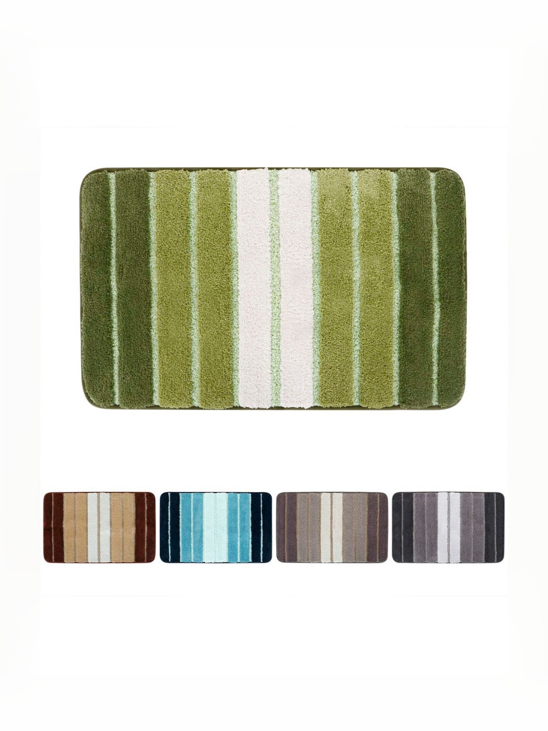 HOKIPO Green & White Patterned Microfibre 1800 GSM Bath Rugs