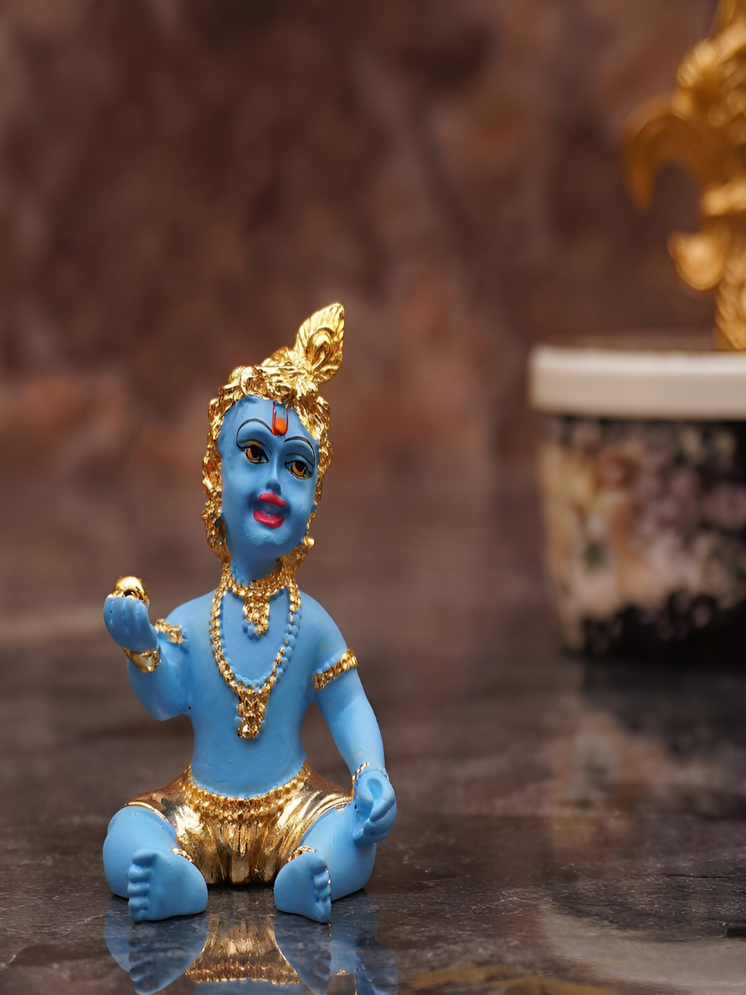 Craftlayout Lord Krishna Blue Polyresin Glossy Living Room Small Showpiece - 1 Inches