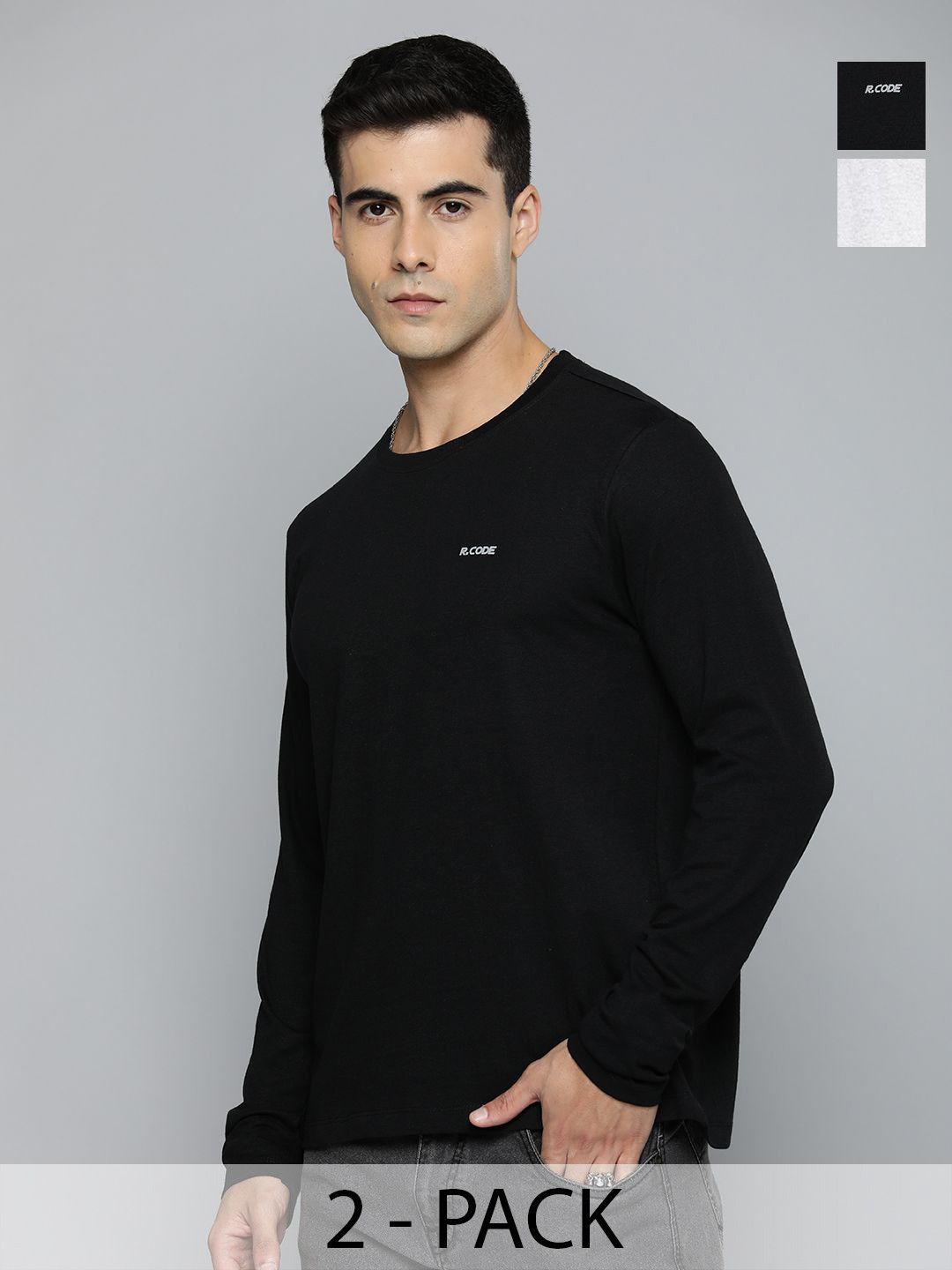 R.Code by The Roadster Lifestyle Co. Men Regular Fit Pack Of 2 Solid Cotton T-shirts