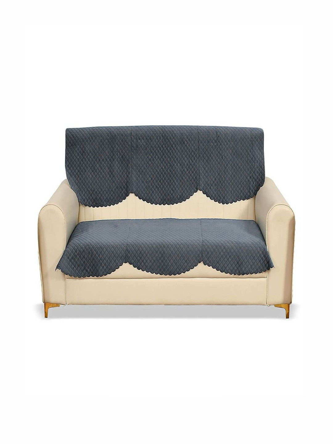 Fashion Throw Grey 3-Seater Checked Velvet Sofa Cover