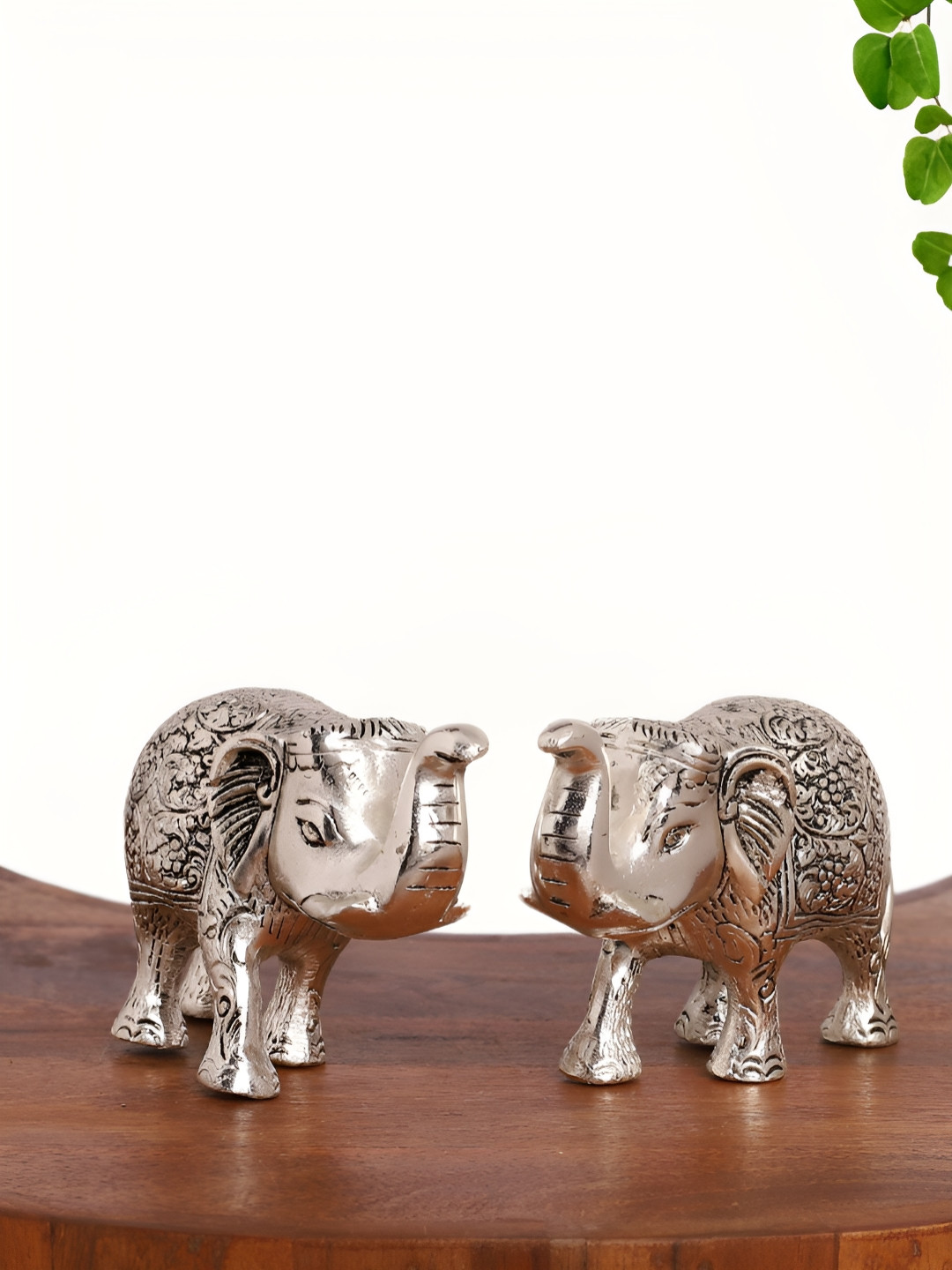 INTERNATIONAL GIFT Pair Of Elephant Silver Metal Metallic Prayer Room Set of 2 Medium Showpieces - 1.4 Inches