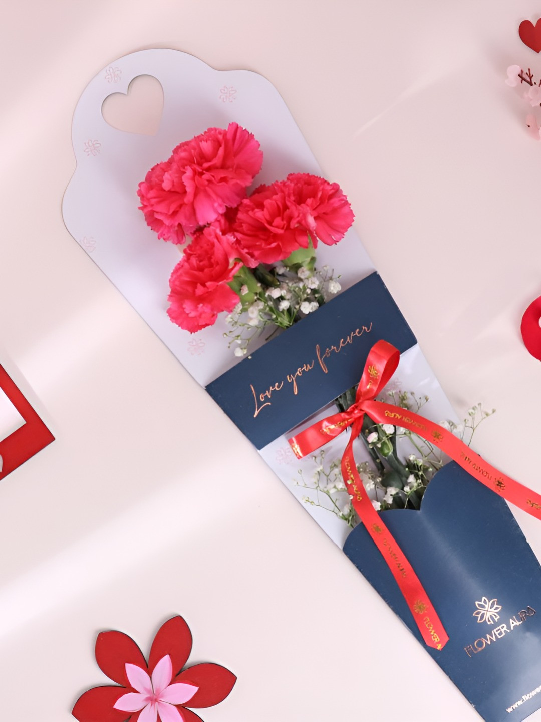 Floweraura Red & Green 3 Pieces Pink Carnations Fresh Flowers Bouquet