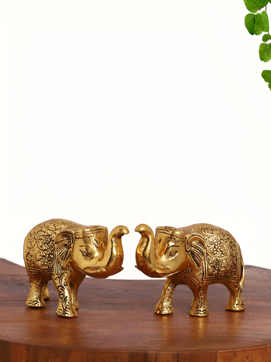 INTERNATIONAL GIFT Pair Of Elephant Gold Metal Metallic Prayer Room Set of 2 Medium Showpieces - 1.4 Inches