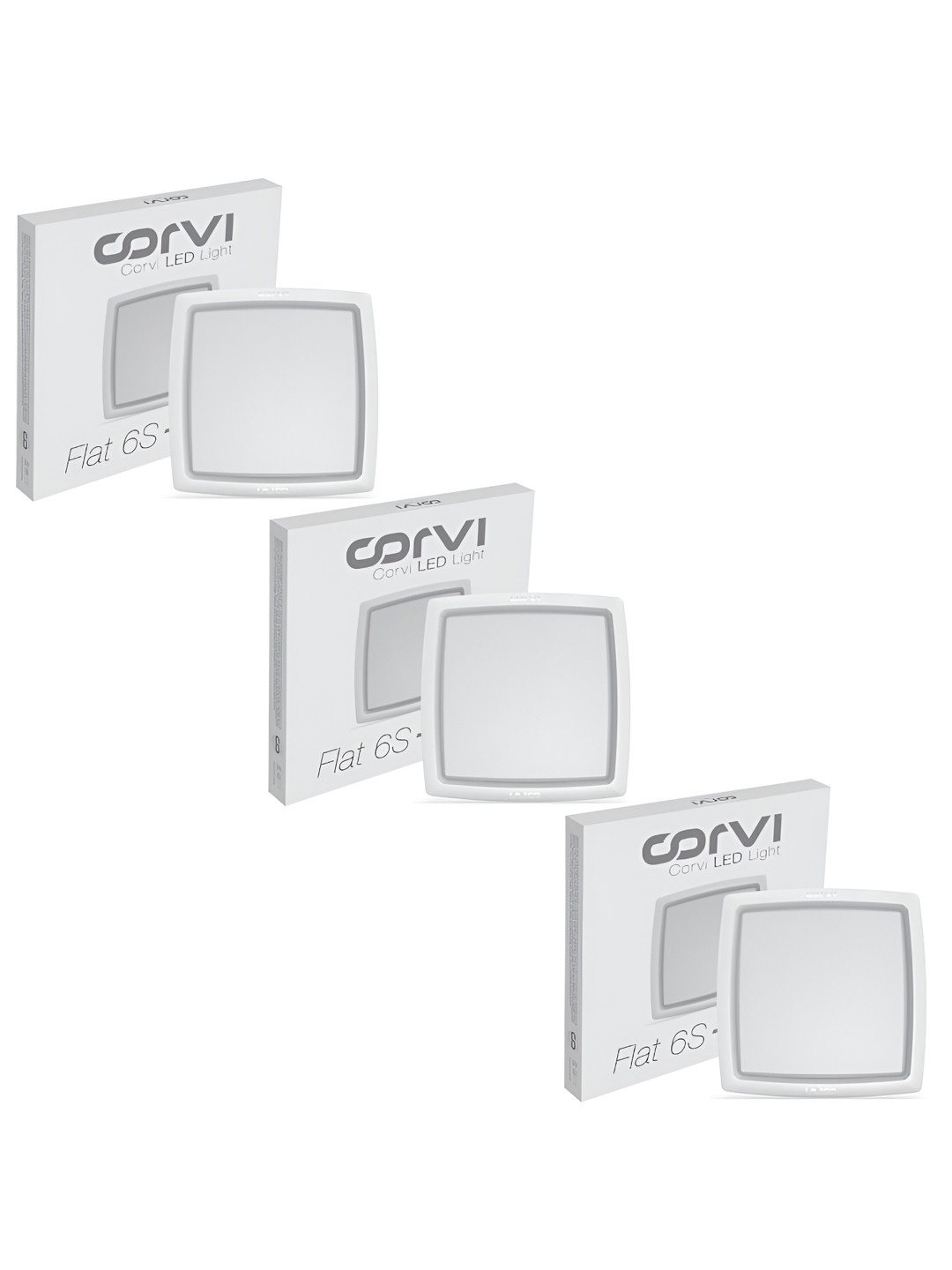 CORVI White 3 Pieces LED Flat 6S 15W Driverless Dimmable & Slim Square Panel Lights