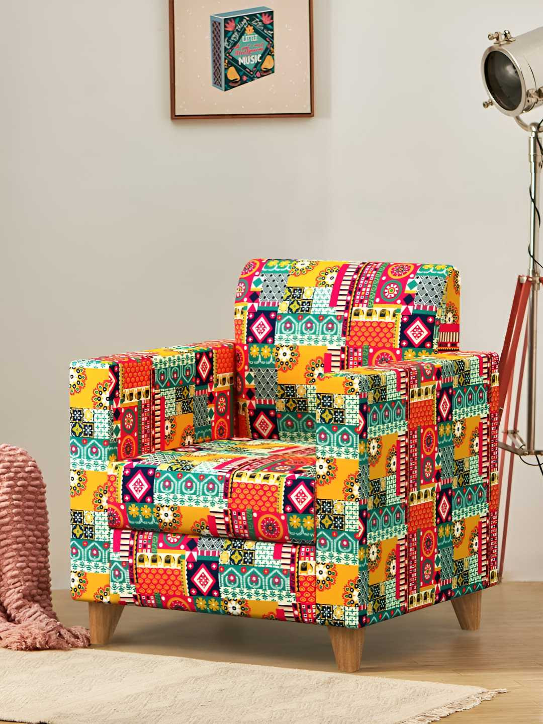Chumbak Red & Yellow Modern Chair-Floral Swirls