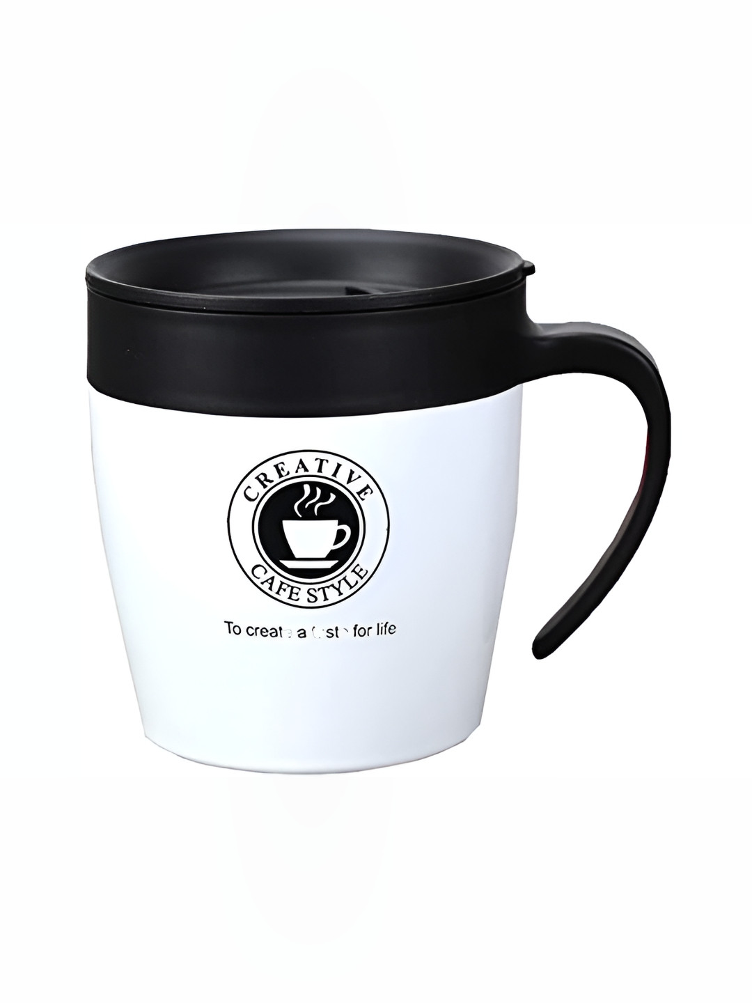 We3 Glazed White Typography Stainless Steel Dishwasher Safe Mug-330ml