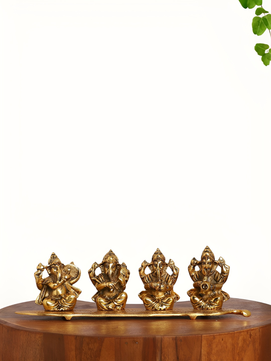 INTERNATIONAL GIFT Lord Ganesha Musical with Decorative Base Gold Metal Metallic Prayer Room Music Medium Showpiece - 1.6 Inches