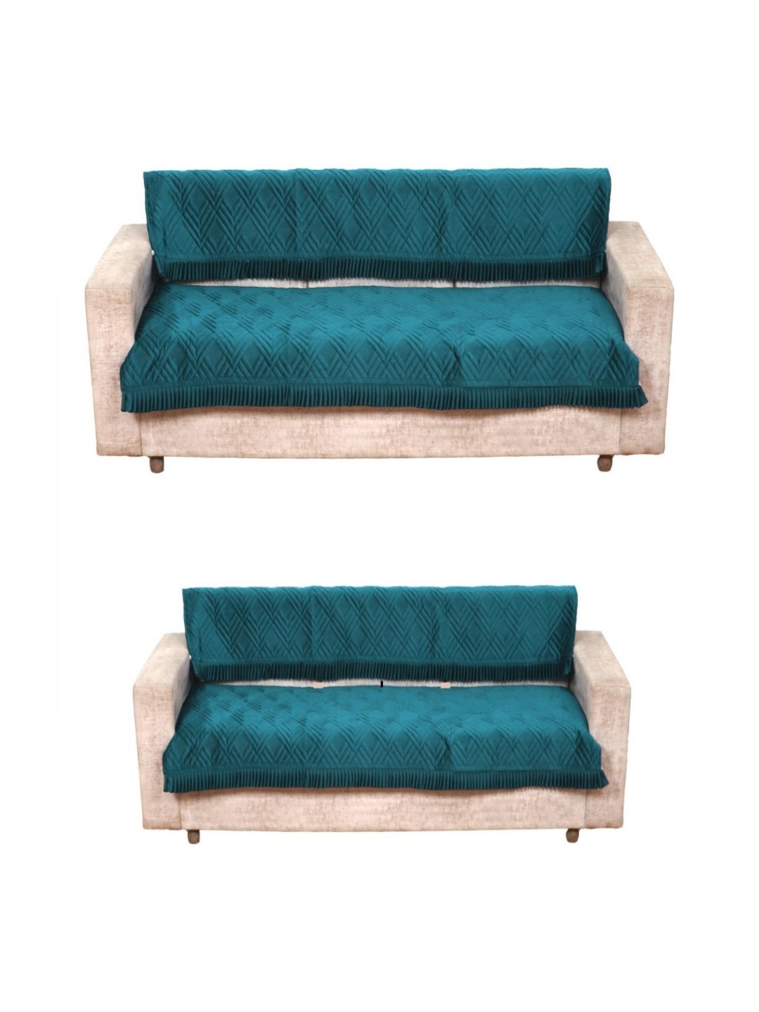Fashion Throw Teal 4 Pieces Velvet Sofa Cover