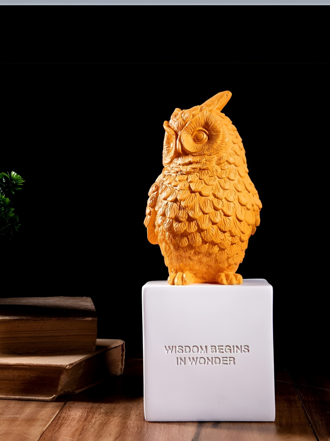 SMOKEY COCKTAIL Wise Owl Brings fortune Yellow Polyresin Glossy Living Room Medium Showpiece - 3.9 Inches