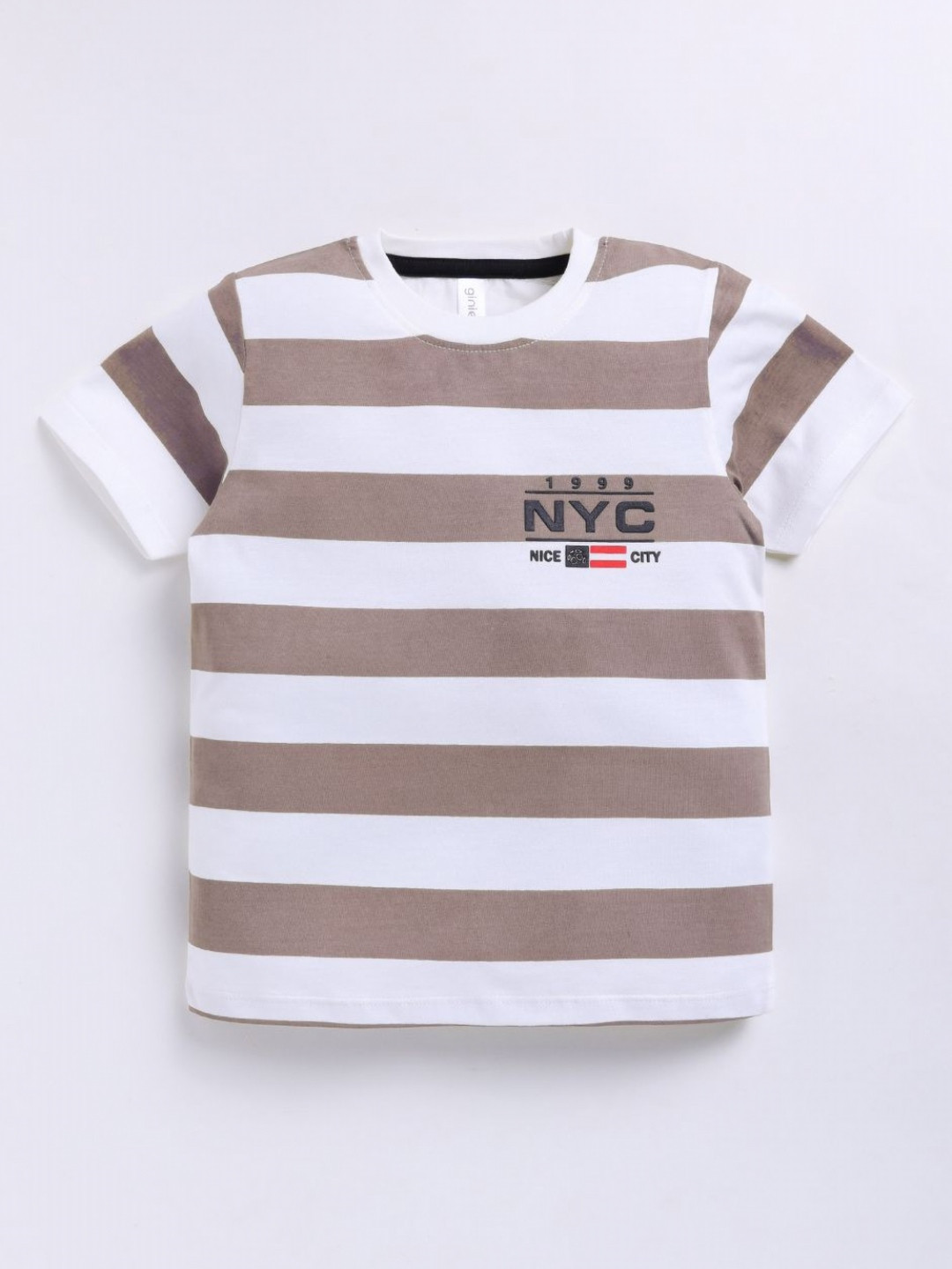 Ginie Boys Typography & All Over Stripe Printed Breathable Tshirt