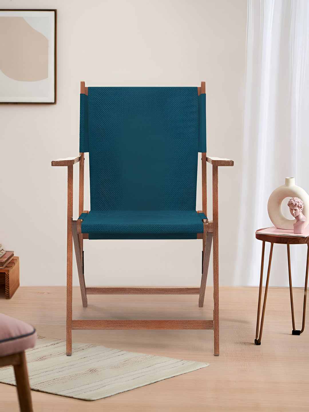 Chumbak Mediterranian Blue Bistro Folding Lounge Chair