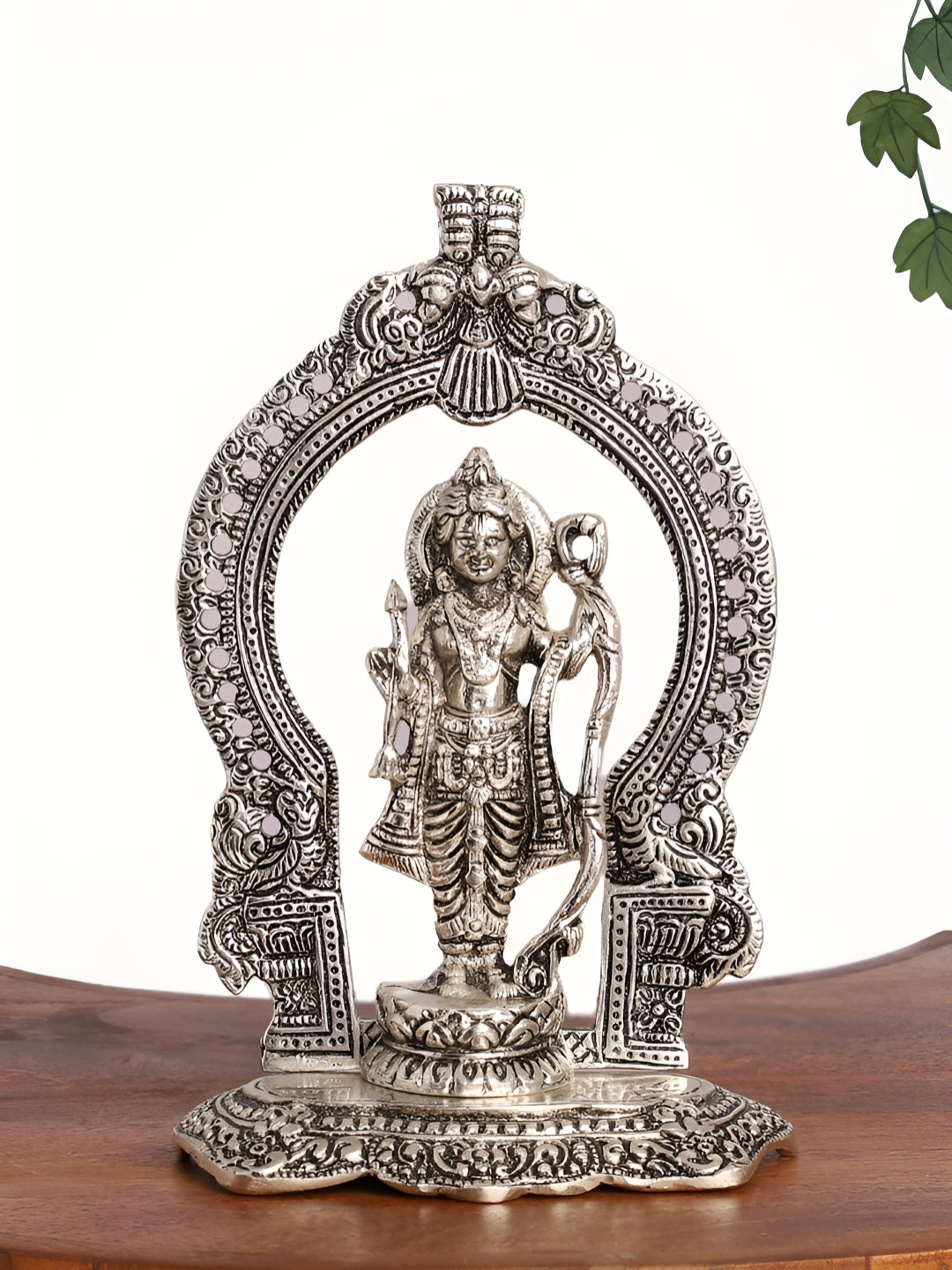 INTERNATIONAL GIFT Lord Shri Ram with Ornate Arch Silver Polyresin Natural Prayer Room Medium Showpiece - 3.3 Inches