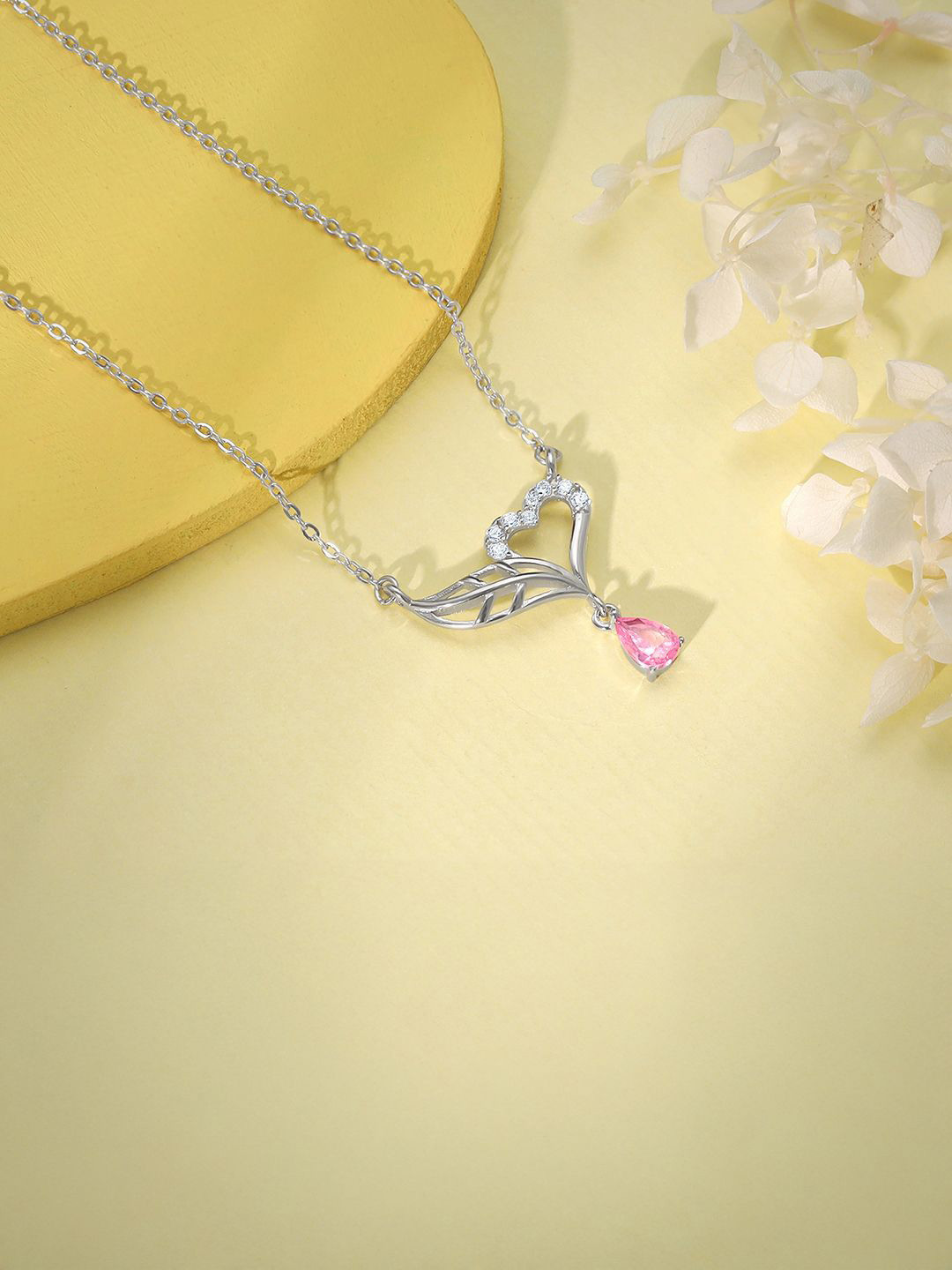 GIVA 925 Sterling Silver Rhodium-Plated Stone Studded Your Love Chain