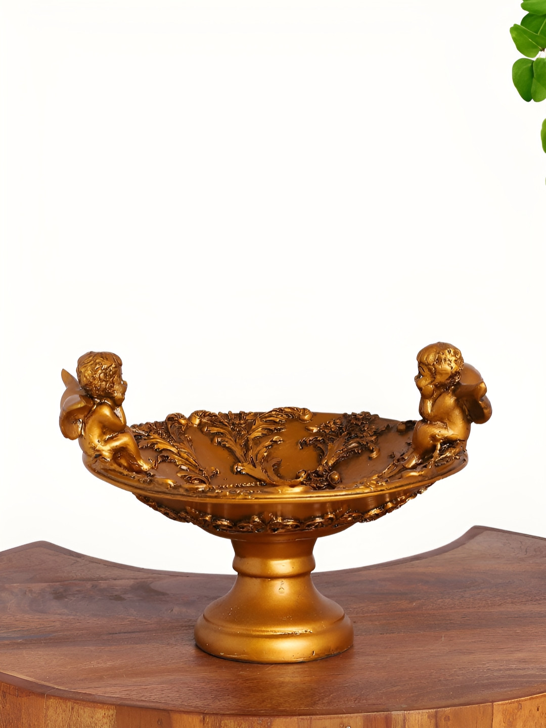 INTERNATIONAL GIFT Cherub Angel Bowl Gold Polyresin Natural Living Room Medium Showpiece - 7 Inches