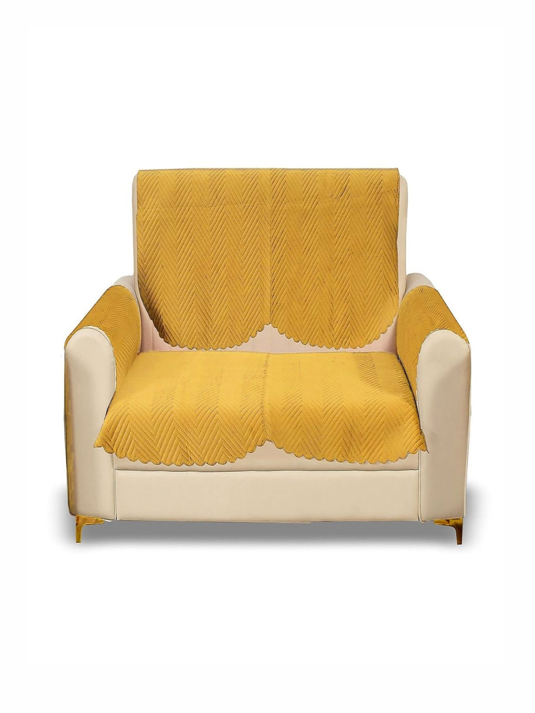 Fashion Throw Yellow 4 Pieces Velvet 2 Seater Sofa Covers With Arms