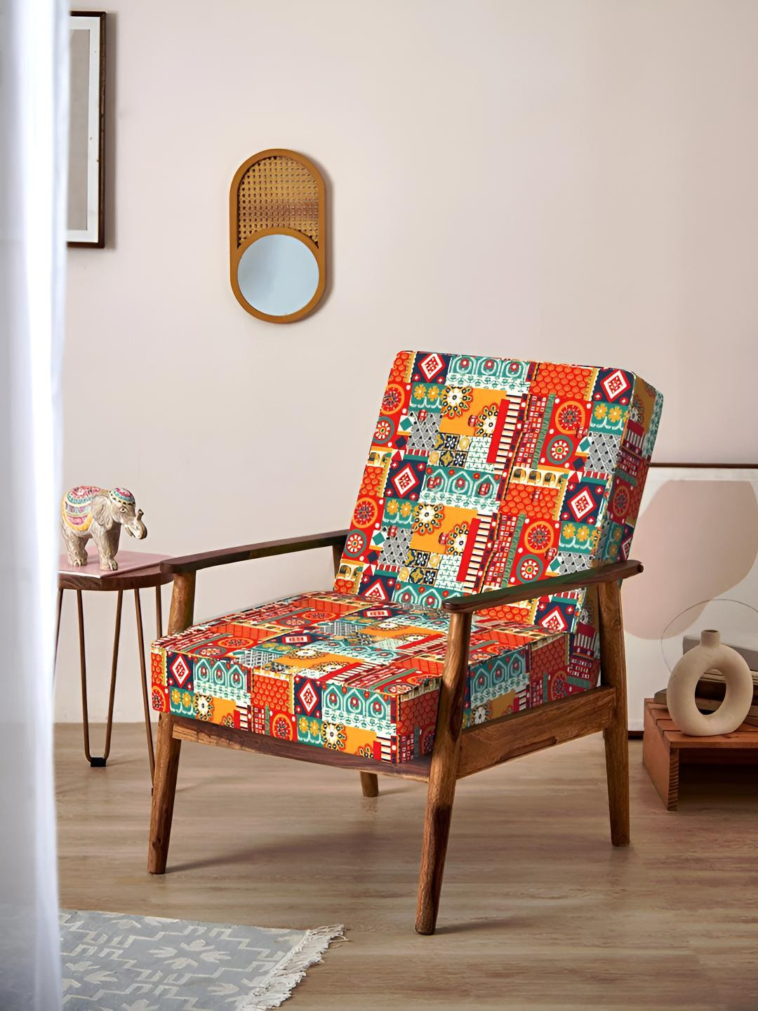 Chumbak Memsaab Red Floral Swirls Arm Chair