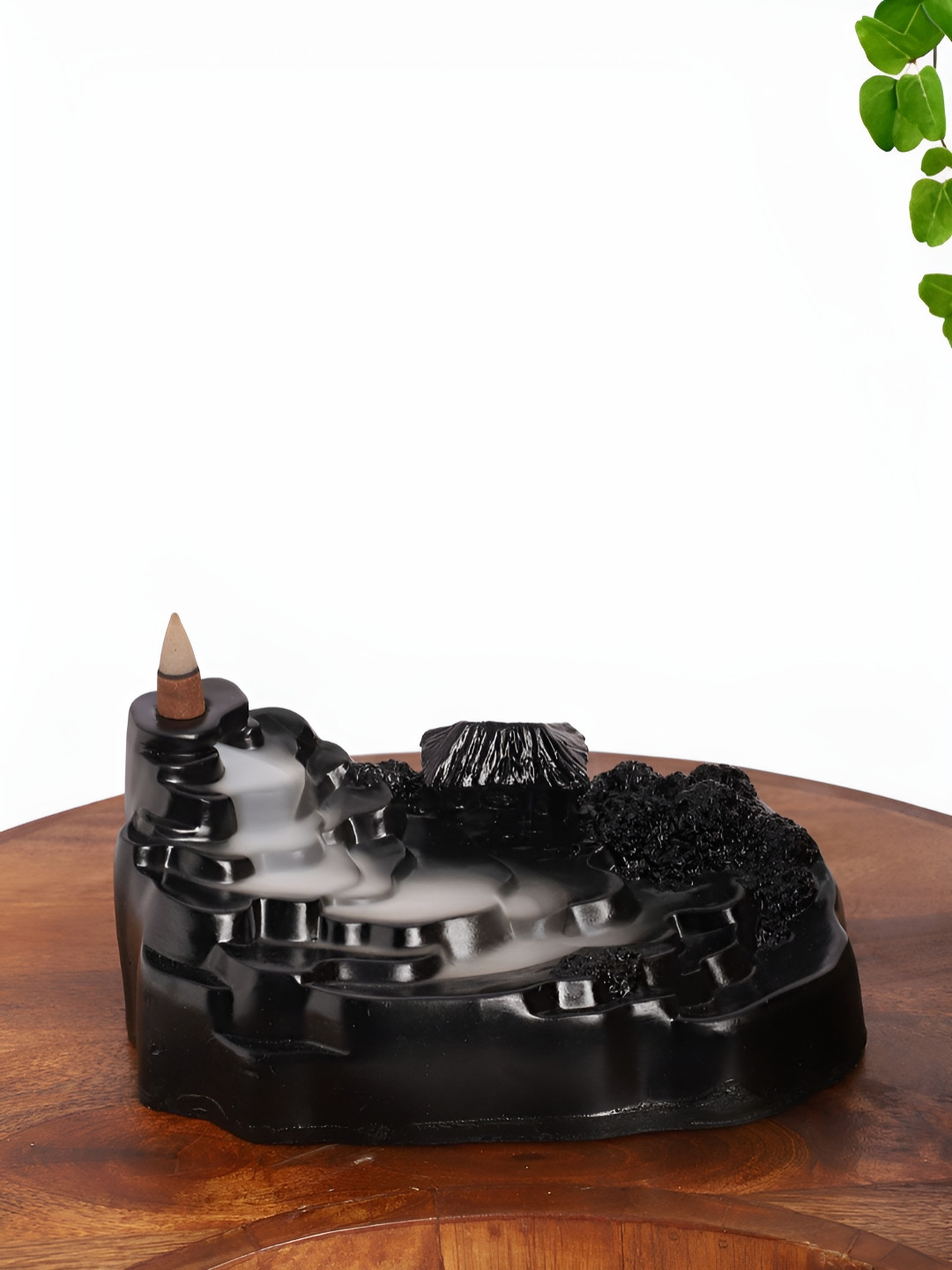 INTERNATIONAL GIFT Mountain Waterfall Backflow Smoke Fountain Black Polyresin Glossy Living Room Fountain Small Showpiece - 3.5 Inches