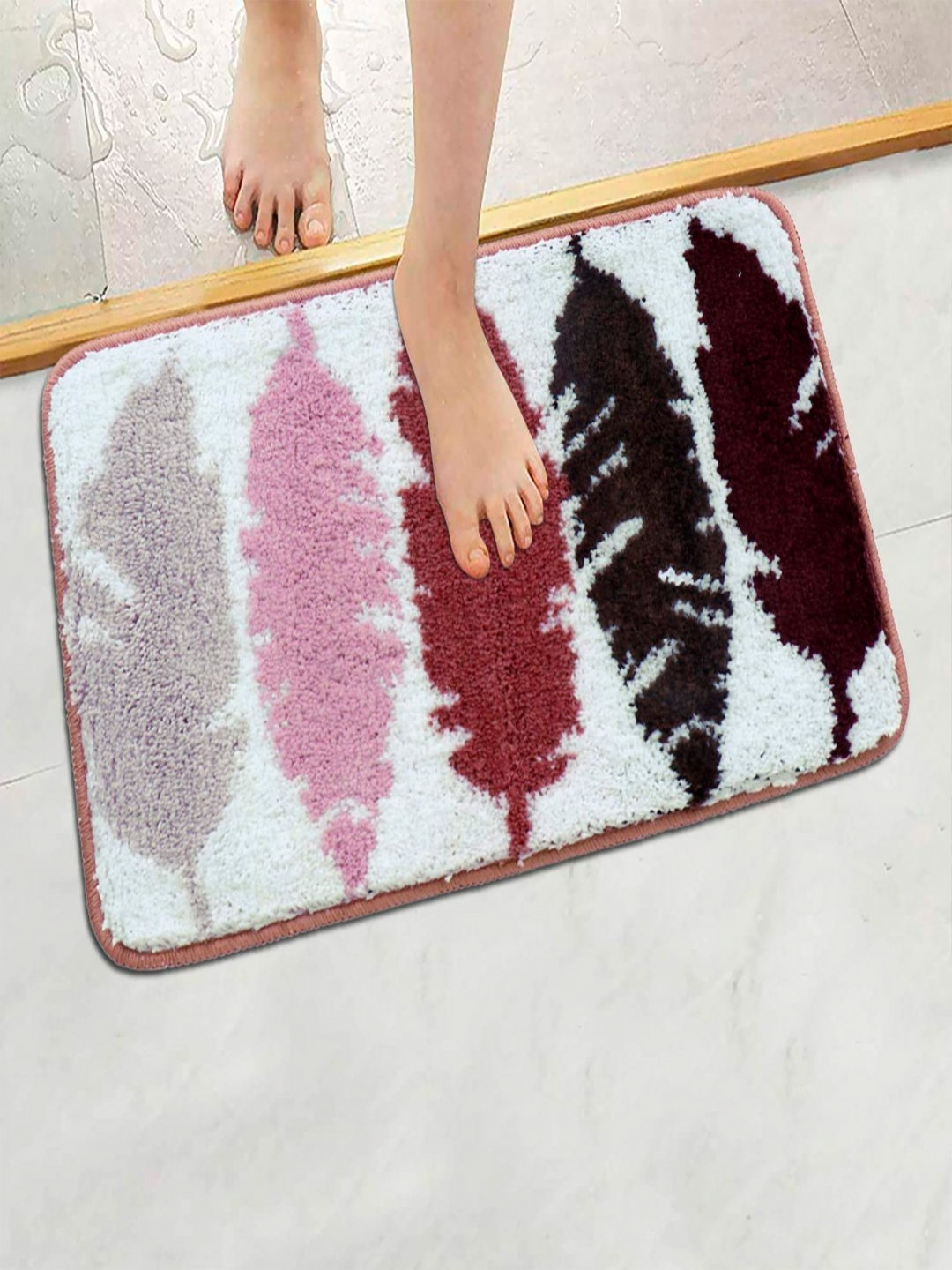 HOKIPO Pink & White Patterned Microfibre 2800 GSM Bath Rugs